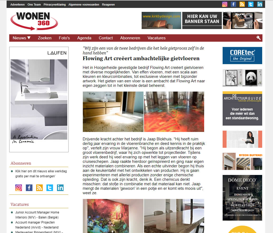 Flowing Art in het online branche-medium Wonen360.nl